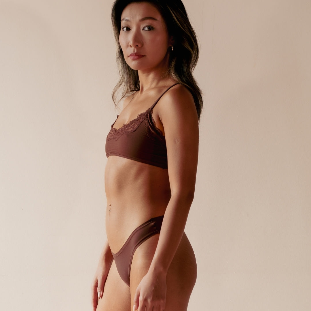 2ND SKN Lace Edged Cami Bralette - Cocoa Brown